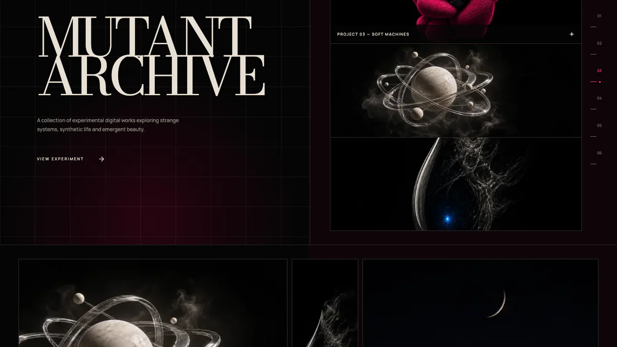 MUTANT ARCHIVE 초현실 전시 홈페이지 화면
